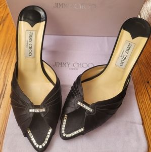 Jimmy Choo Satin Phoebe Slide with Crystal-Embellishment